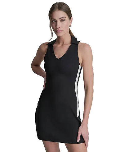 Side Stripe Polo Collar Tank Dress W/Built-in Shelf Bra