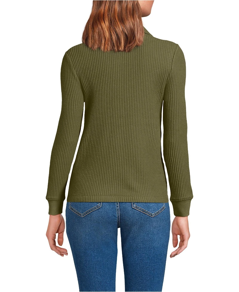 Lands' End Women's Petite Long Sleeve Waffle Collared Shacket