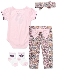 Baby Essentials Girls' Short-Sleeve Bodysuit, Socks, Headband and Leggings