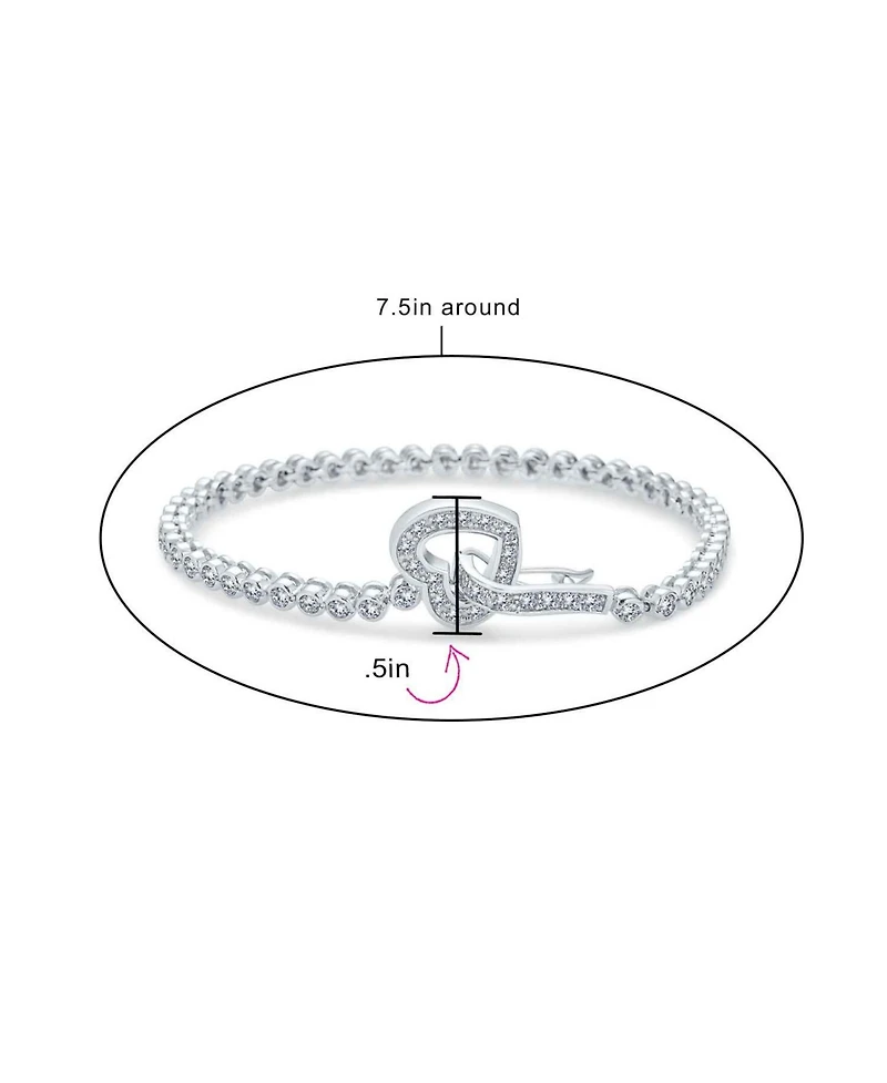 Bling Jewelry Sweetheart Bezel Set Cz Cubic Zirconia Tennis Bracelet Heart Shaped Clasp 7.5 Inch