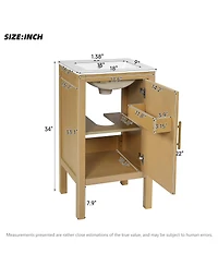 Sillysis 18 Inch Bathroom Vanity with Sink, Solid Wood Mdf Cabinet, Adjustable Shelf, Soft Close Door for Small Spaces
