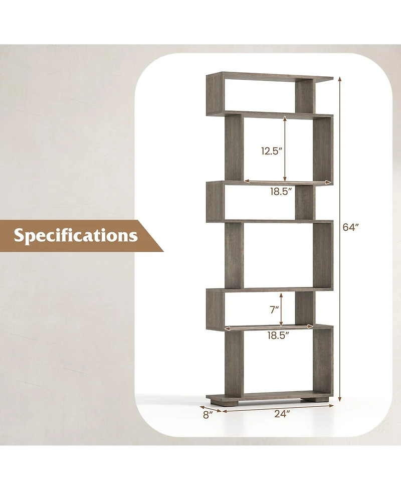 Gymax Set of 2 6-tier Storage Bookshelf with Anti-toppling Kits Decorative Room Divider
