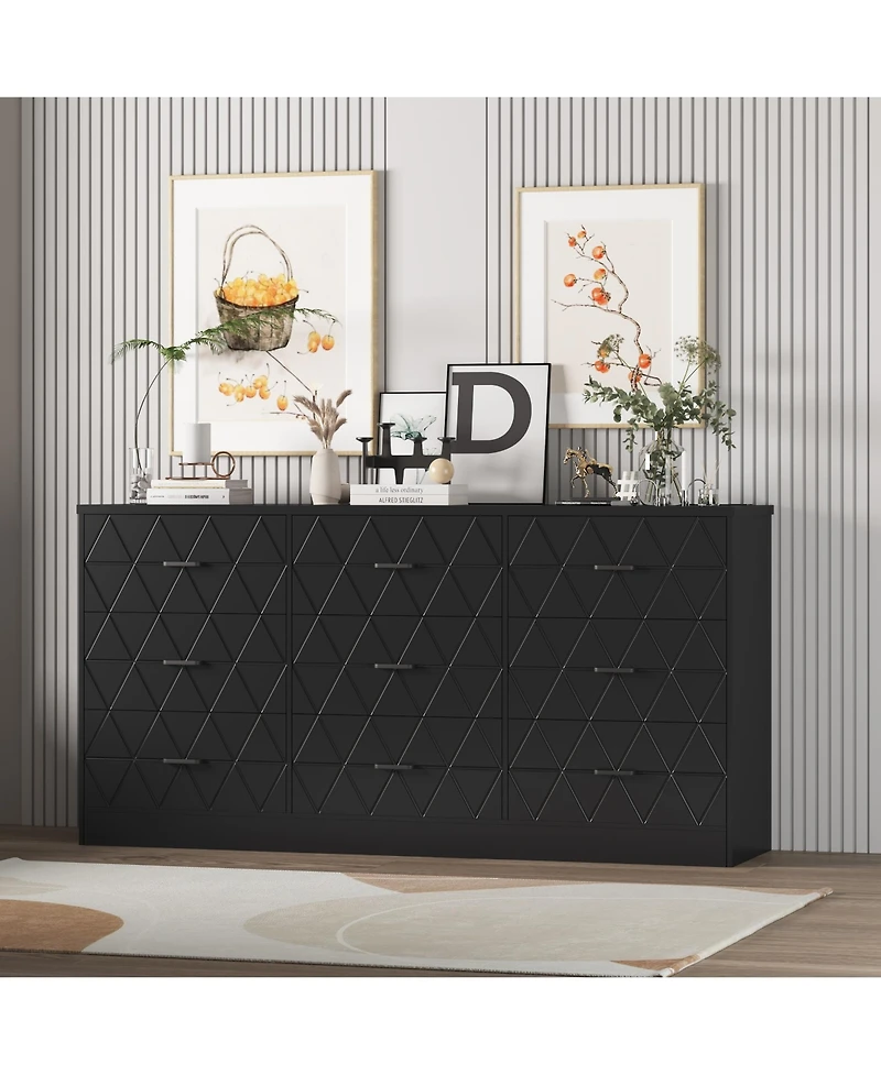 homfan Modern 9-Drawer Dresser with Power Outlet and Charging Station, Tv Stand, Metal Handles, Organizer for Bedroom, Living Room