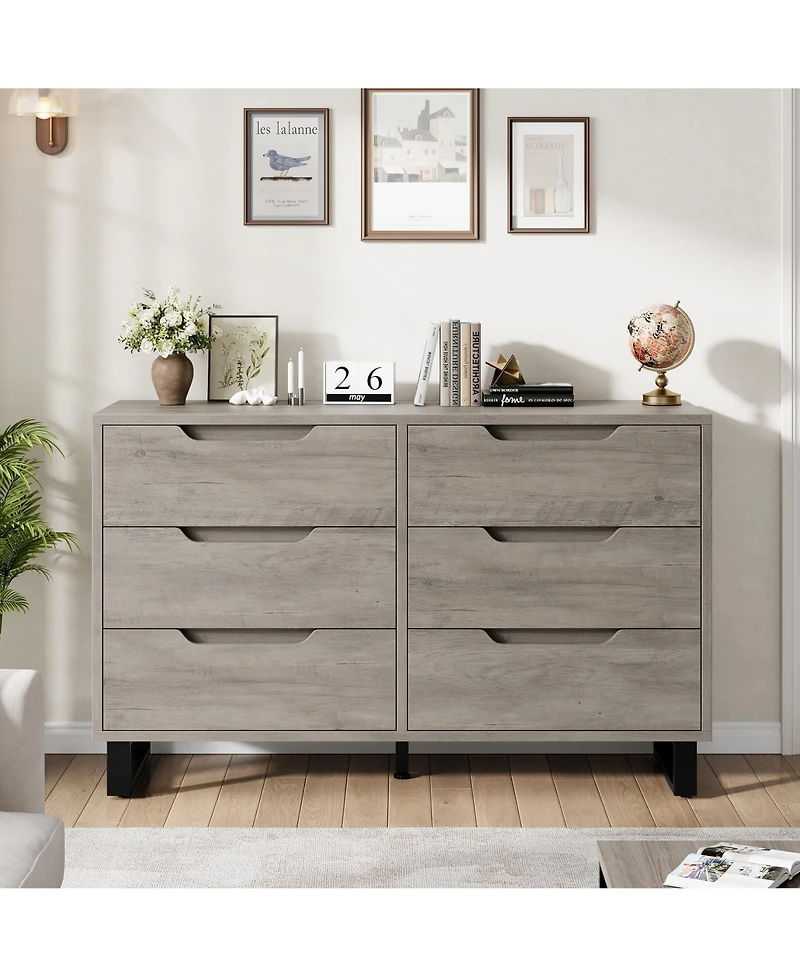 homfan 47.2" Wide 6-Drawer Dresser, Freestanding Vertical Wooden Storage Cabinet for Bedroom, Hallway and Entryway