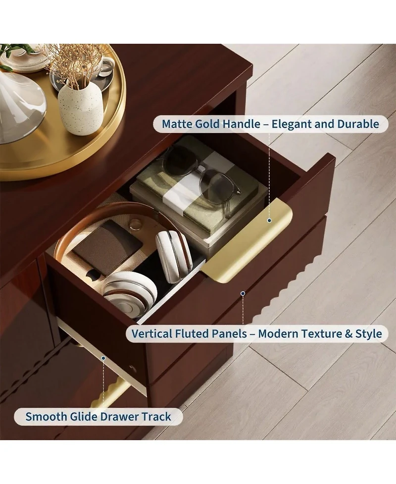 homfan 7-Drawer Fluted Bedroom Dresser, 47.24" Wide Modern Chest with Metal Handles, Wooden Tv Stand Storage Organizer for Bedroom, Living Room