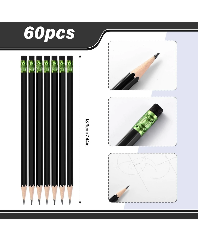 Gnuadz Hb Pencils Wood Cased Eraser Hexagonal Graphite Sketching 60-count