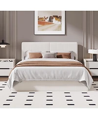 homfan Upholstered Platform Bed Frame with Headboard, Corduroy or Pu Cover, Wooden Slats and Quiet Support, No Box Spring Needed