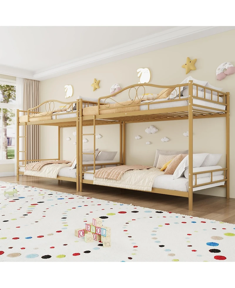 homfan Twin Over Metal Bunk Bed with Guardrails and Side Ladder, Steel Frame Space-Saving for Kids Bedroom or School