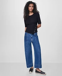 Dkny Jeans Women's Asymmetric Hemline Puff Elbow-Sleeve Top