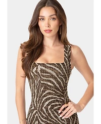 Bebe Women's Square Neck Hotfix Mesh Maxi Dress