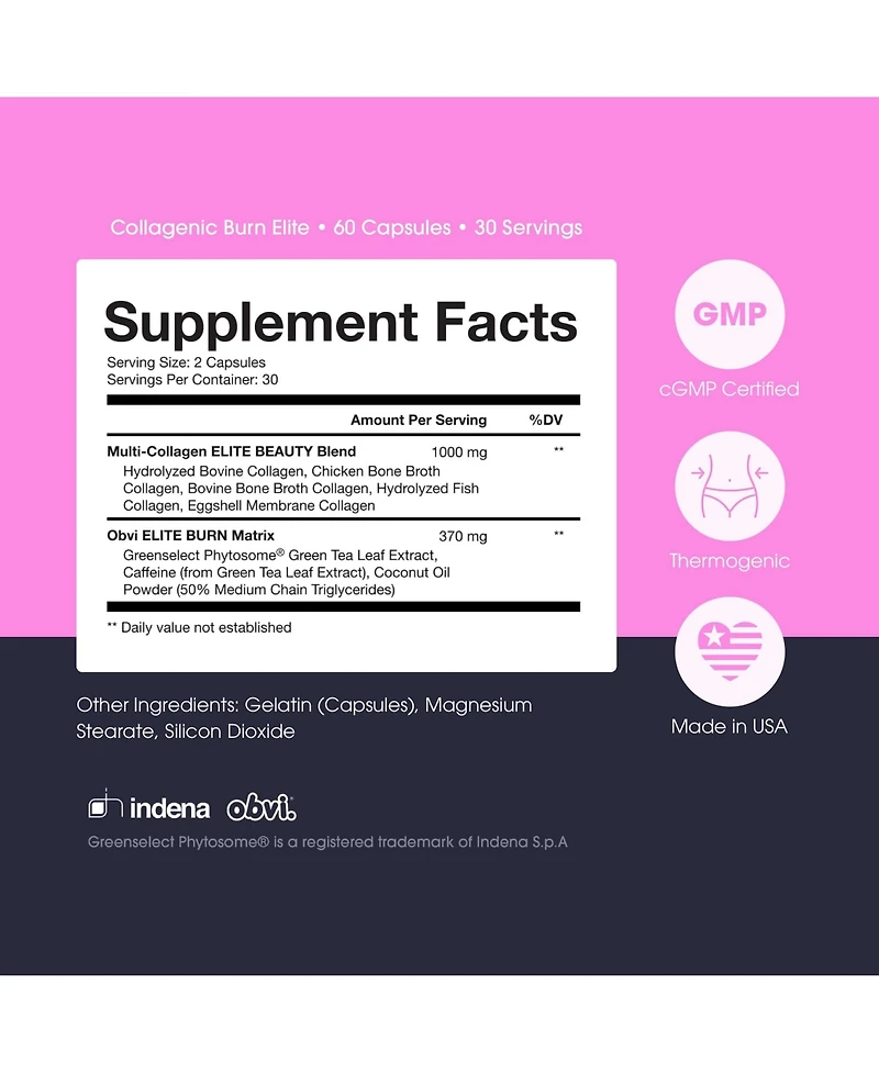 Obvi Burn Elite - Collagen Supplement for Women - Fitness, Metabolism and Mobility Support - Natural Thermogenic Formula - Gluten-Free