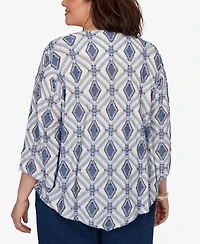 Alfred Dunner Plus Indigo Girls Diamond Textured Top with Necklace
