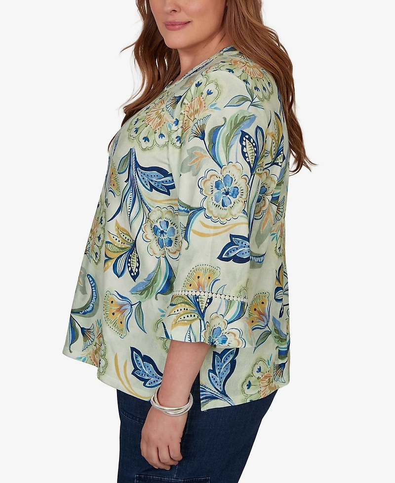 Alfred Dunner Plus Indigo Girls Bold Meadow Floral Knit Top