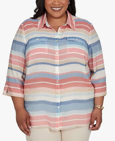 Alfred Dunner Plus Camden Market Colorful Stripes Button Front Top