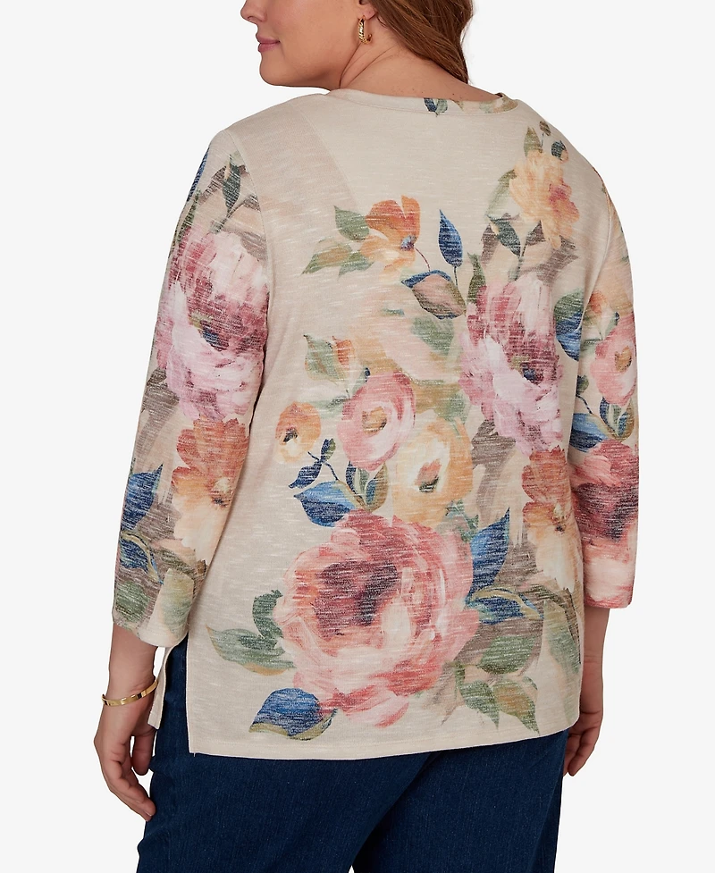 Alfred Dunner Plus Camden Market Bold Roses V-Neck Knit Top