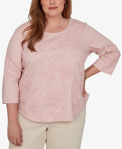 Alfred Dunner Plus Camden Market Tonal Floral Soutache Knit Top