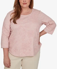 Alfred Dunner Plus Camden Market Tonal Floral Soutache Knit Top