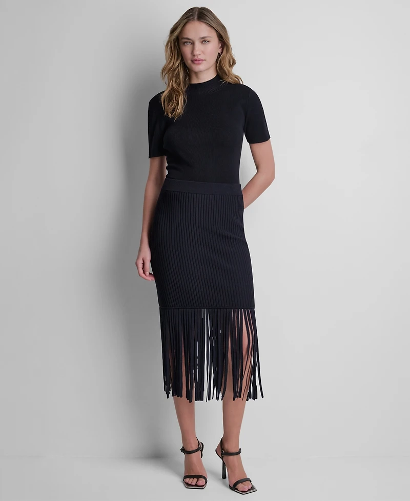 Dkny Women's Cotton-Blend Fringe Sweater Skirt