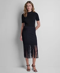 Dkny Women's Cotton-Blend Fringe Sweater Skirt