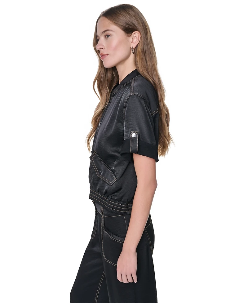 Dkny Women's Roll Tab Contrast Stitch Glazed Jacket