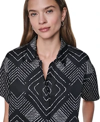 Dkny Women's Printed Button-Down Collared Neck Shirt