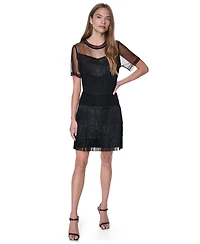 Dkny Women's Crochet Waist Fringe Skirt