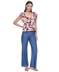 Dkny Women's Printed Flutter-Sleeve Pleated Blouse