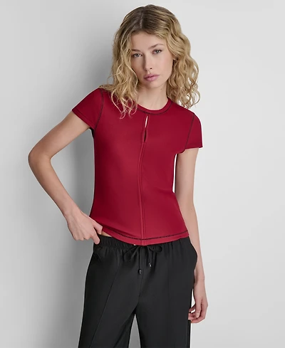 Dkny Women's Crewneck Contrast Stitch Top