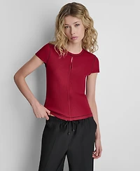 Dkny Women's Crewneck Contrast Stitch Top