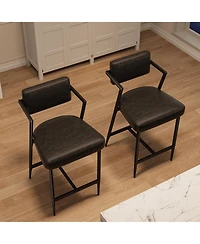 homfan 2 Pcs Modern Counter Height Bar Stools, Pu Leather Design with High Backrest, Armrests and Thick Cushion, Metal Frame for Kitchen Island