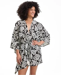 Lands' End Women's Cotton Tie Front Kimono Cover Up