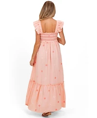 Pinkblush Maternity Peach Floral Embroidered Smocked Maxi Dress