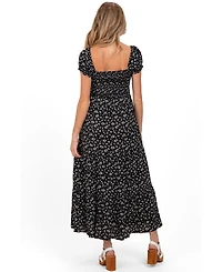 Pinkblush Maternity Black Floral Smocked Puff Sleeve Maxi Dress