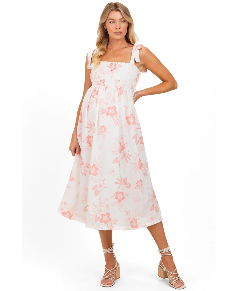 Pinkblush Maternity Peach Floral Smocked Midi Dress