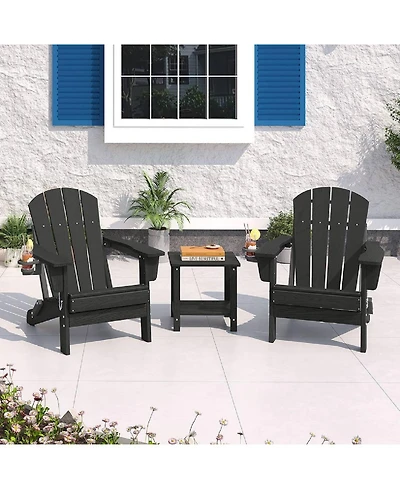 Xo 2 Piece All Weather Resistent Outdoor Patio Chair, Folding Adirondack Chair with Cup Holder