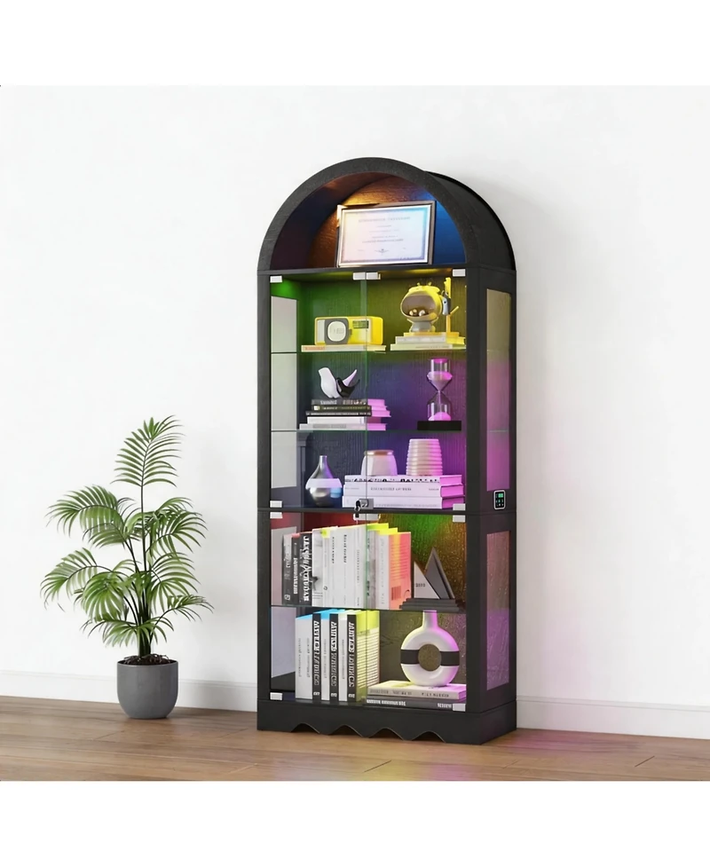 Vlsrka 6-Tier Glass Display Cabinet With Rgb Sensor Lights And Lock