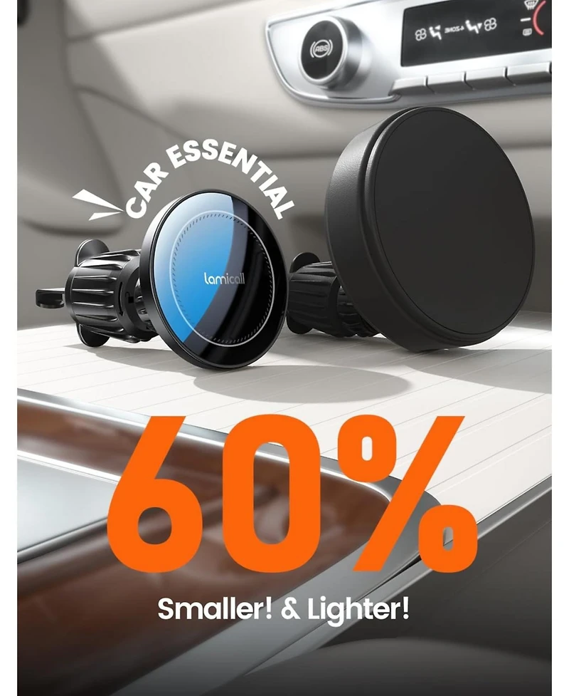 Lamicall 3-in-1 Wireless Car Charger Mount with Strong Magnet and 360degree(s) Rotation