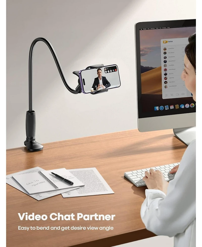 Lamicall Flexible Gooseneck Long Arm Stand, Overhead Cell Phone Clamp Mount, Gift for All 4-7inch Device