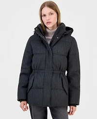Calvin Klein Women's Pinstripe Quilted Hooded Puffer Coat