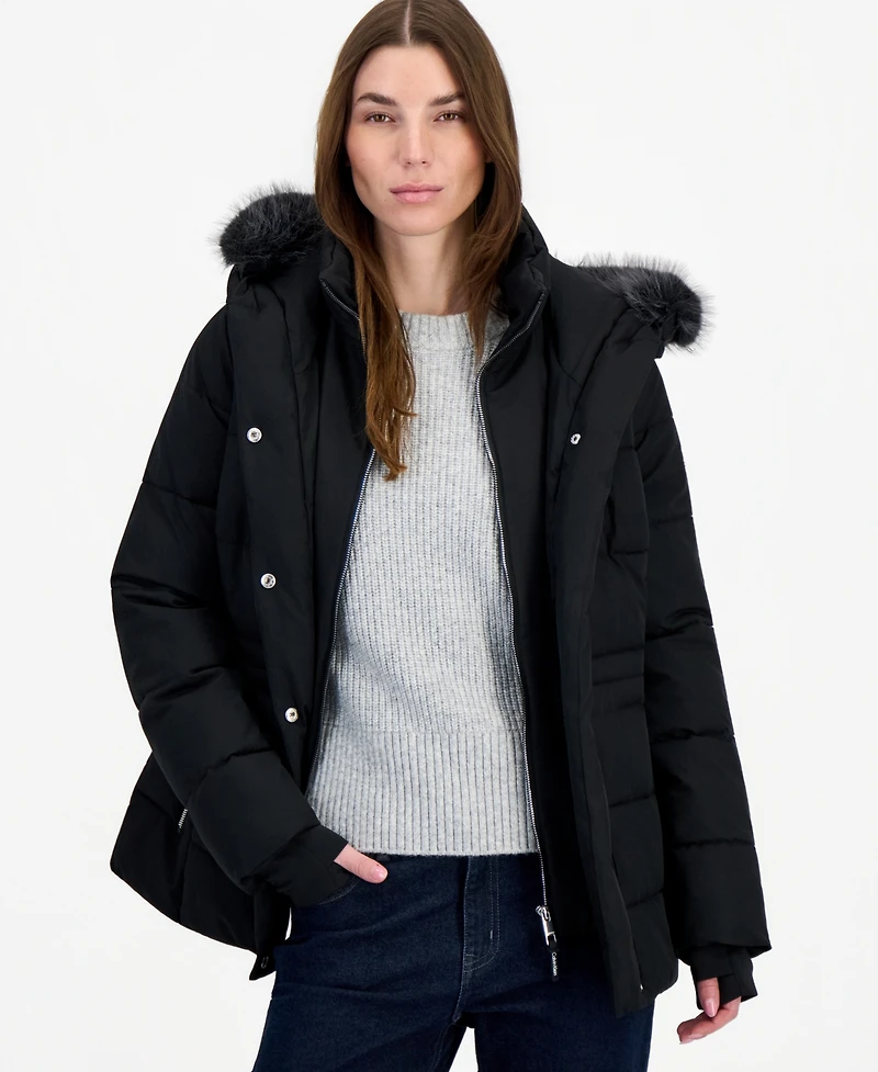 Calvin Klein Women's Faux-Fur Hooded Utility Puffer Coat