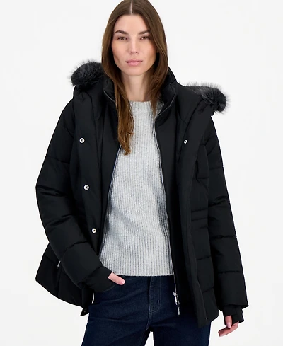 Calvin Klein Women's Faux-Fur Hooded Utility Puffer Coat