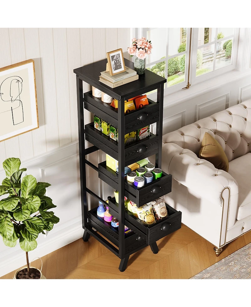 Tribesigns 5-Tier Narrow Snack Stand Kitchen Stand Fruit Basket Set of 2,Wood Fruit and Vegetable Storage Rack
