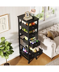 Tribesigns 5-Tier Narrow Snack Stand Kitchen Stand Fruit Basket Set of 2,Wood Fruit and Vegetable Storage Rack