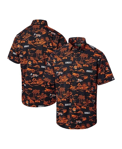 Reyn Spooner Men's Black Cincinnati Bengals Throwback Kekai Print Button-Up Shirt