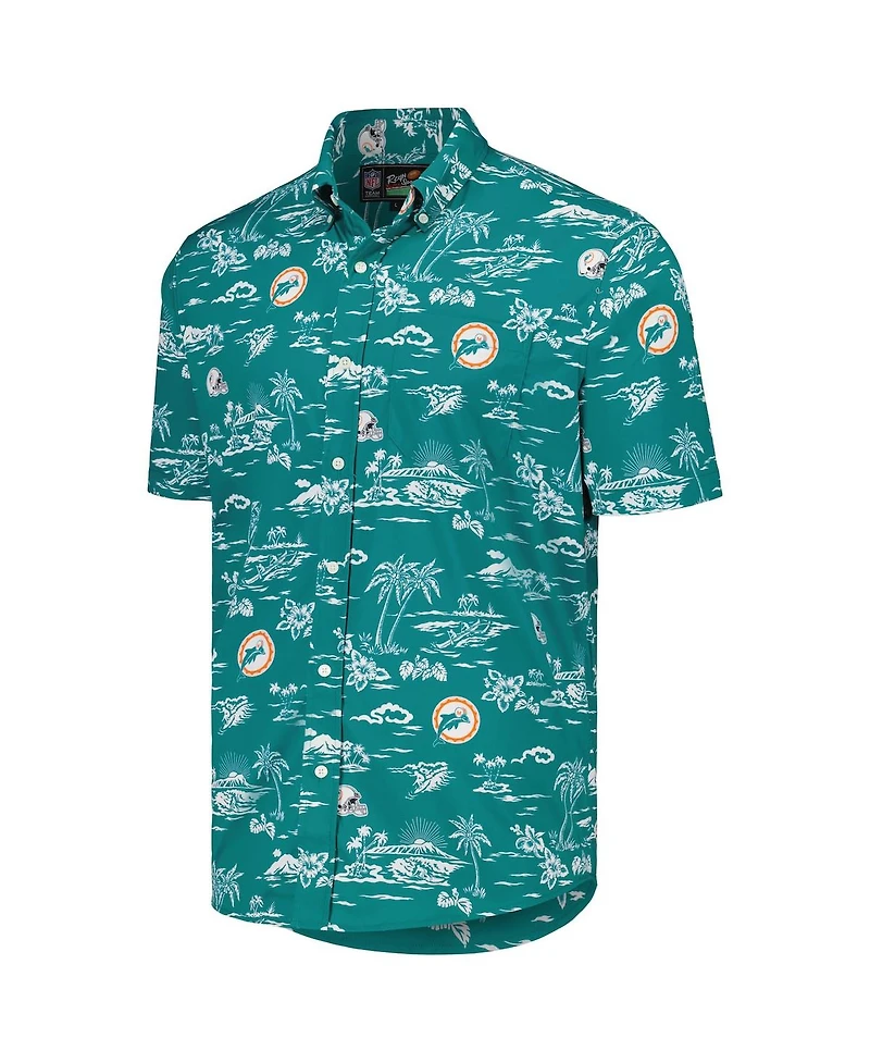 Reyn Spooner Men's Aqua Miami Dolphins Throwback Kekai Print Button-Up Shirt