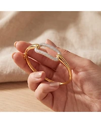 Genevive Sterling Silver 14k Yellow Gold Plated with Cubic Zirconia French Pave Geometric Link Bangle Bracelet