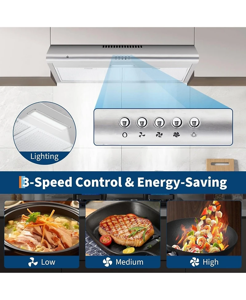 Xo 30 Inch 750 Cfm Stainless Steel Under Cabinet Range Hood, Ducted/ Ductless Kitchen Vent Hood
