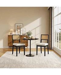 homfan Modern Armless Rattan Dining Chairs, Set of 2 – Upholstered Linen Seat, Sturdy Wood Frame, Breathable Rattan Backrest – Ideal for Kitchen
