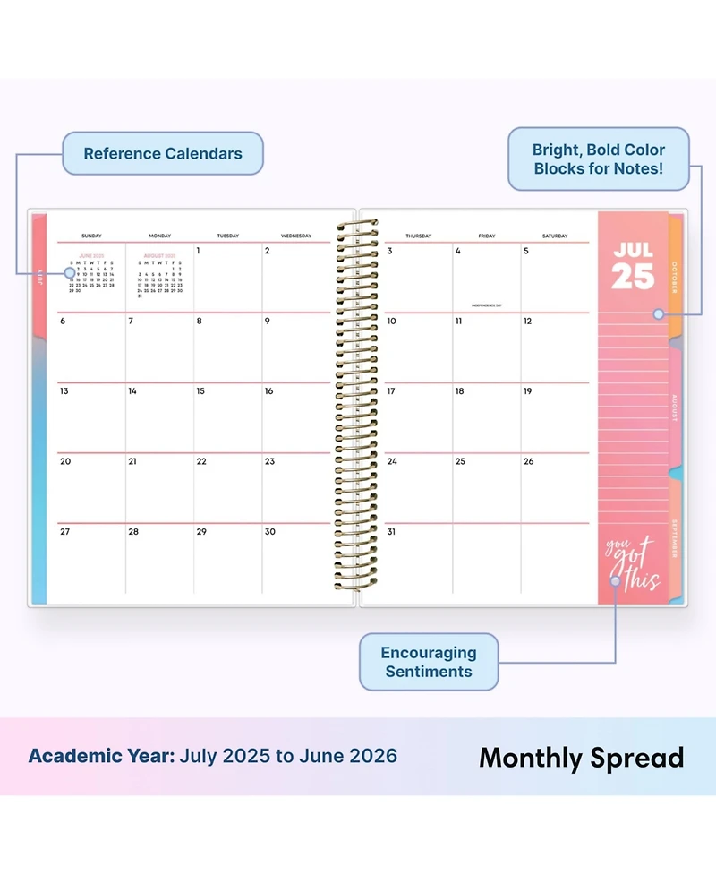 Gnuadz Academic Planner July-June Wirebound Stickers