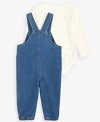 First Impressions Baby Boys' 3M-24M Striped Bodysuit and Chambray Overalls, 2-Piece Set, Macy's Exclusive